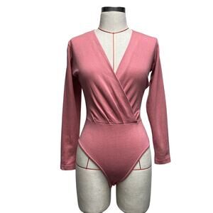 Vintage Corinna Fashions Womens Size S Long Sleeve Faux Wrap Bodysuit